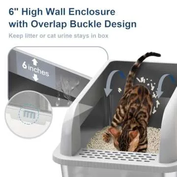 Suzzipaws Enclosed Stainless Steel Cat Litter Box with Lid Extra Large Litter Box for Big Cats XL Me...