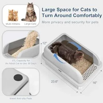 Suzzipaws Enclosed Stainless Steel Cat Litter Box with Lid Extra Large Litter Box for Big Cats XL Metal Litter Pan Tray with High Wall Sides Enclosure, Non-Sticky, Anti-Leakage, Easy Cleaning