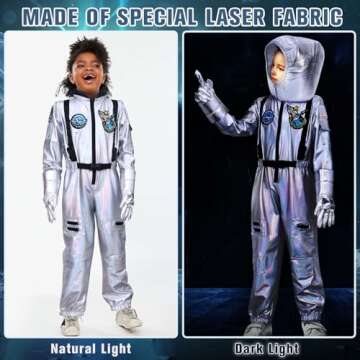 Latocos Kids Astronaut Costume with Helmet Laser Space Suit for Halloween Boys Girls Pretend Role Play Dress Up Ages 5-14