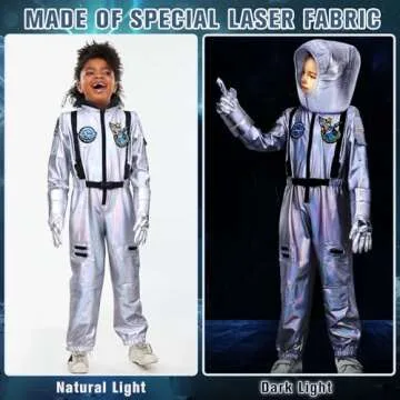 Latocos Kids Astronaut Costume with Helmet Laser Space Suit for Halloween Boys Girls Pretend Role Play Dress Up Ages 5-14