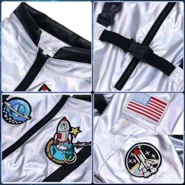 Latocos Kids Astronaut Costume with Helmet Laser Space Suit for Halloween Boys Girls Pretend Role Play Dress Up Ages 5-14