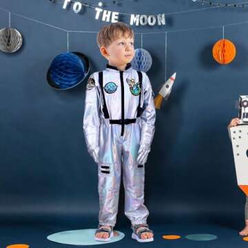 Latocos Kids Astronaut Costume with Helmet Laser Space Suit for Halloween Boys Girls Pretend Role Play Dress Up Ages 5-14