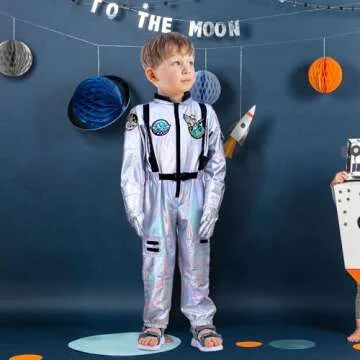 Latocos Kids Astronaut Costume with Helmet Laser Space Suit for Halloween Boys Girls Pretend Role Play Dress Up Ages 5-14