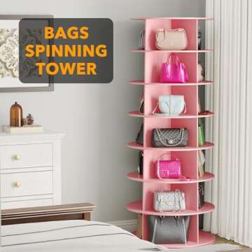 SpaceAid 7 Tier Rotating Shoe Rack Tower, Spinning Shoe Display Lazy Susan, Revolving 360 Shoe Rack Storage Round Carousel, Vertical Handbag Rotate Shoes Closet Organization (7-Tier Pink)