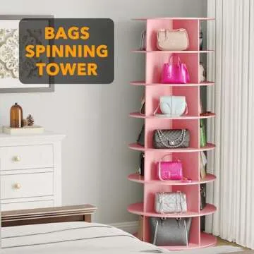 SpaceAid 7 Tier Rotating Shoe Rack Tower, Spinning Shoe Display Lazy Susan, Revolving 360 Shoe Rack Storage Round Carousel, Vertical Handbag Rotate Shoes Closet Organization (7-Tier Pink)