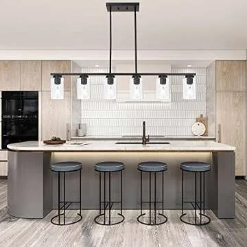 TODOLUZ Black 6-Lights Kitchen Island Light with Clear Glass Shades, Farmhouse Hanging Pendant Light...