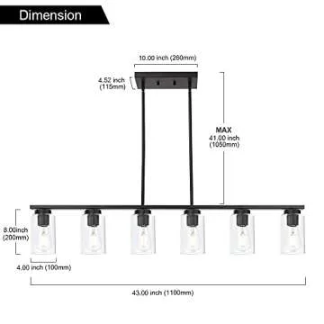 TODOLUZ Black 6-Lights Kitchen Island Light with Clear Glass Shades, Farmhouse Hanging Pendant Light Fixture for Farmhouse Dining Room Living Room