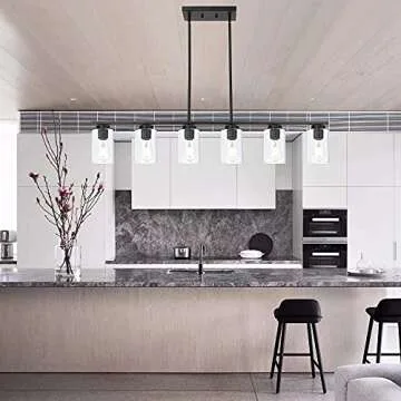 TODOLUZ Black 6-Lights Kitchen Island Light with Clear Glass Shades, Farmhouse Hanging Pendant Light Fixture for Farmhouse Dining Room Living Room