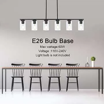 TODOLUZ Black 6-Lights Kitchen Island Light with Clear Glass Shades, Farmhouse Hanging Pendant Light Fixture for Farmhouse Dining Room Living Room