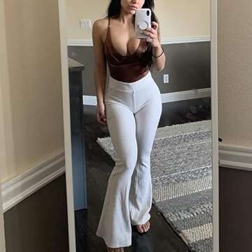 Velius Women's Sexy Deep V Neck Shiny Thong Bodysuit Tank Tops with Underwire (Brown, Large)