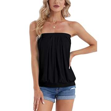 DJT Women's Tube Tops Summer Strapless Sexy Casual Bandeau Sleeveless Tank Shirts Small Solid_Black