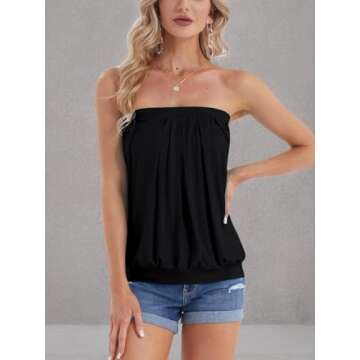 DJT Women's Tube Tops Summer Strapless Sexy Casual Bandeau Sleeveless Tank Shirts Small Solid_Black