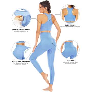 Workout Sets for Women 2 Piece High Waisted Seamless Leggings with Padded Stretchy Sports Bra Sets Yoga Outfit Jogging Gym Clothes(N007L-Blue)