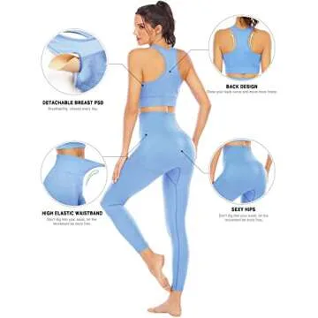 Workout Sets for Women 2 Piece High Waisted Seamless Leggings with Padded Stretchy Sports Bra Sets Yoga Outfit Jogging Gym Clothes(N007L-Blue)