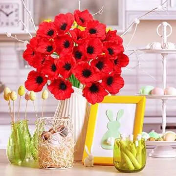 24 pcs Artificial Red Flower Stems for Floral Arrangements