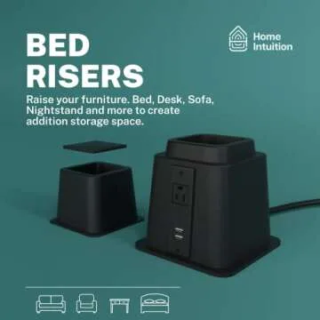 Home Intuition Heavy Duty Adjustable Bed Risers Furniture Riser 3, 5 or 8-Inch, 4 Pack (Black W/USB)