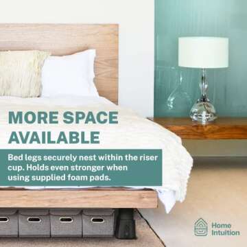 Home Intuition Heavy Duty Adjustable Bed Risers Furniture Riser 3, 5 or 8-Inch, 4 Pack (Black W/USB)