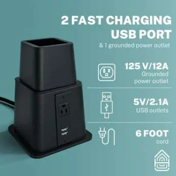 Home Intuition Heavy Duty Adjustable Bed Risers Furniture Riser 3, 5 or 8-Inch, 4 Pack (Black W/USB)