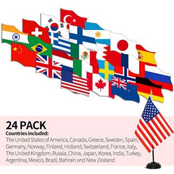 ANLEY 24 Countries Deluxe Desk Flags Set - 8 x 5 Inches Miniature American US Desktop Flag with 13" ...