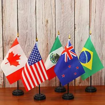24 Countries Miniature Desk Flags Set - Vibrant & Durable
