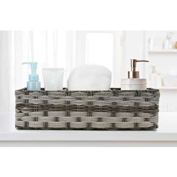 Toilet Paper Storage Basket with 3 Section,Toilet Paper Holder with Storage，Woven Plastic Wicker Basket with Divider for Organizing, Rustic Farmhouse Bathroom Decor, Countertop Organizer Storage