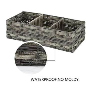 Toilet Paper Storage Basket with 3 Section,Toilet Paper Holder with Storage，Woven Plastic Wicker Basket with Divider for Organizing, Rustic Farmhouse Bathroom Decor, Countertop Organizer Storage