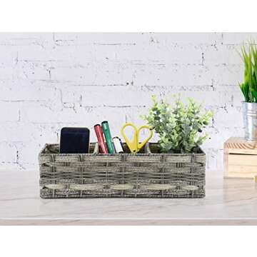 Toilet Paper Storage Basket with 3 Section,Toilet Paper Holder with Storage，Woven Plastic Wicker Basket with Divider for Organizing, Rustic Farmhouse Bathroom Decor, Countertop Organizer Storage
