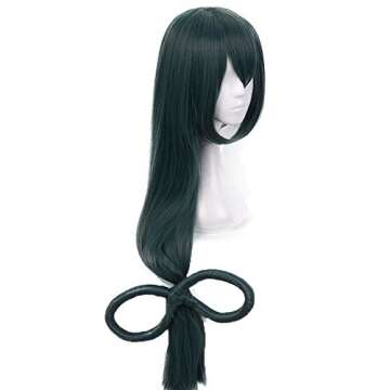 ANOGOL Hair Cap+Anime Cosplay Wig Dark Green Long Straight Synthetic Hair With Bow Wigs, Long Green ...