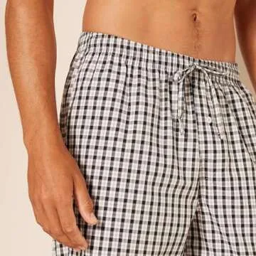 Comfortable Cotton Pajama Pants for Men - Black Grey Plaid
