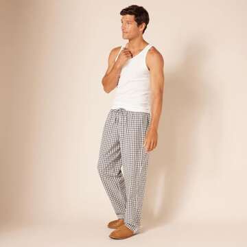 Amazon Essentials Men's Straight-Fit Woven Pajama Pant, Black Grey Plaid, Medium