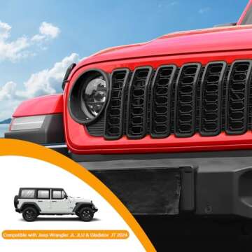 Hoolcar Front Grille Insert Cover & Headlight Bezel Cover Trim Fit for Jeep Wrangler JL JLU & Gladiator JT 2024-2025, Exterior Accessories, Black