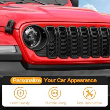 Hoolcar Front Grille Insert Cover & Headlight Bezel Cover Trim Fit for Jeep Wrangler JL JLU & Gladiator JT 2024-2025, Exterior Accessories, Black