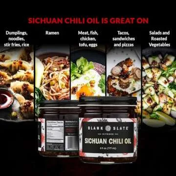 Blank Slate Kitchen Sichuan Chili Oil (6 Oz) | Gourmet Spicy Tingly Numbing Umami Hot Sauce | Authentic Chinese Mala | Vegan, Gluten-Free, Sugar-Free, Non-GMO, No MSG