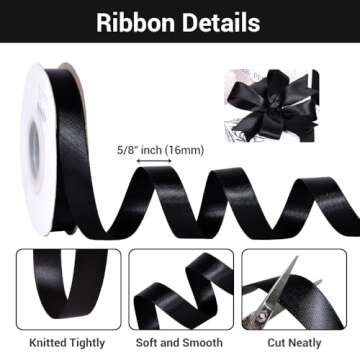 YAMA Double Face Satin Ribbon - 5/8" 25 Yards for Gift Package Wrapping,Floral Design,Hair Bow Clip ...