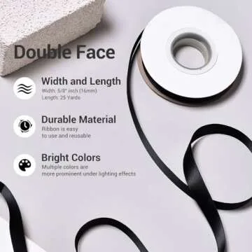 YAMA Double Face Satin Ribbon - 5/8" 25 Yards for Gift Package Wrapping,Floral Design,Hair Bow Clip Making,Crafting,Sewing,Wedding Decor,Black