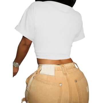 vblane Womens Sexy Tie Front Crop Top Short Sleeve Graphic Tee Shirt Clubwear Cest White X-Large