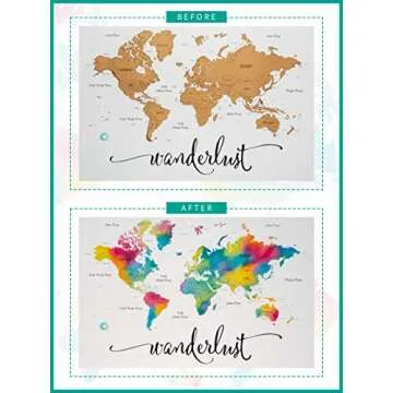 Scratch Off Map of The World | Deluxe Watercolor Wanderlust Edition | XL Size 36"x 24" | Easy to Frame | Beautiful Wall Art | Perfect Travel Gift | Includes Scratch Off Tools