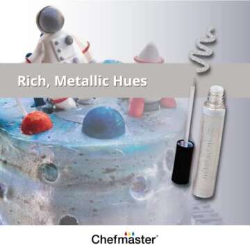 Chefmaster - Glitter Glaze Kit - Edible Glitter Paint - 3 Pack of 0.32 oz Tubes - Create Intricate Designs, Beautiful Glitter and Pearl Sheen, Pen-Sized Bottle With Brush Application - Made in the USA