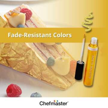 Chefmaster - Glitter Glaze Kit - Edible Glitter Paint - 3 Pack of 0.32 oz Tubes - Create Intricate Designs, Beautiful Glitter and Pearl Sheen, Pen-Sized Bottle With Brush Application - Made in the USA