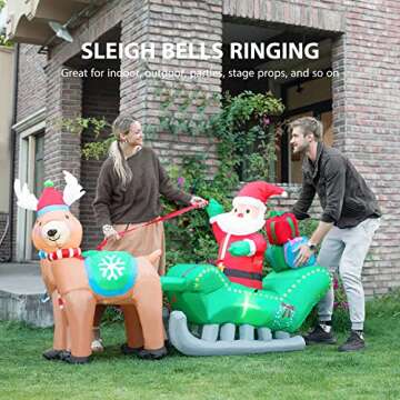 VIVOHOME 6.9ft Long Christmas Inflatable LED Lighted Santa on Green Sleigh with Reindeers and Gift B...