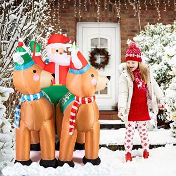 VIVOHOME 6.9ft Long Christmas Inflatable LED Lighted Santa on Green Sleigh with Reindeers and Gift Boxes Blow up Outdoor Yard Decoration