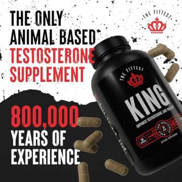 The Fittest King - Testosterone Booster Supplement - Supports Hormone Health, Stamina, & Strength - Includes Grass fed Bovine Liver, Bone Marrow, Heart & Testicle - 180 Capsules