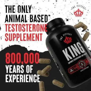 The Fittest King - Testosterone Booster Supplement - Supports Hormone Health, Stamina, & Strength - Includes Grass fed Bovine Liver, Bone Marrow, Heart & Testicle - 180 Capsules