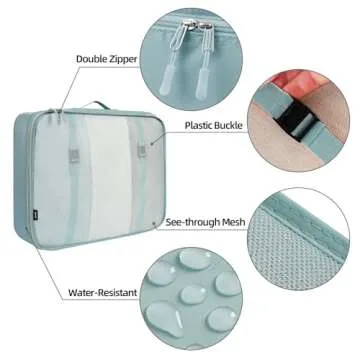 BAGAIL 10 Set Packing Cubes Various Sizes Packing Organizer for Travel Accessories Luggage Carry On Suitcase-Dusty Blue