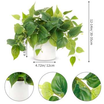 JPSOR Artificial Plants Indoor with Ceramic Pots, Artificial Small Fake Plants with Pothos for Home ...