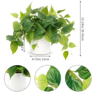 JPSOR Artificial Plants Indoor with Ceramic Pots, Artificial Small Fake Plants with Pothos for Home ...