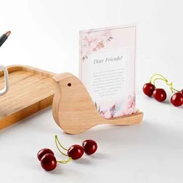 YOYAI Unique Design Bird Shape Wood Acrylic Sign Holder Stand Wooden Menu Holders Table Number Display Stands Place Card Holders Perfect for Coffee Shops Restaurants (Beech Wood)