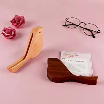YOYAI Unique Design Bird Shape Wood Acrylic Sign Holder Stand Wooden Menu Holders Table Number Display Stands Place Card Holders Perfect for Coffee Shops Restaurants (Beech Wood)