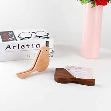 YOYAI Unique Design Bird Shape Wood Acrylic Sign Holder Stand Wooden Menu Holders Table Number Display Stands Place Card Holders Perfect for Coffee Shops Restaurants (Beech Wood)