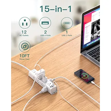 Surge Protector with 12 Outlets & USB Charging